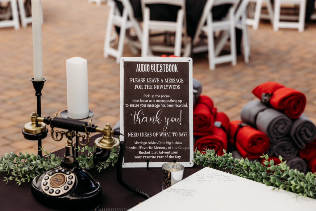 old fashioned telephone for audio guest book on table at wedding