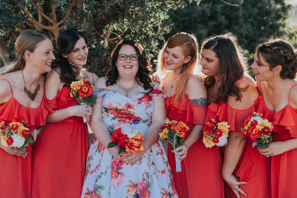 coral floral bridesmaid dresses