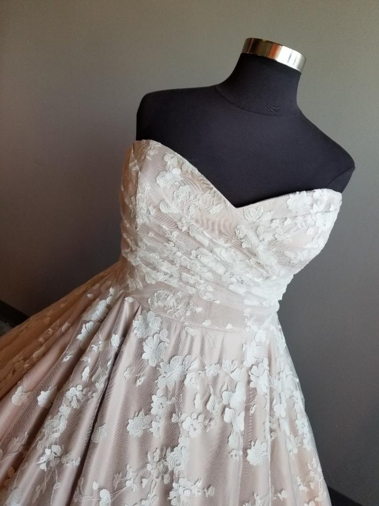 blush wedding dress with pockets