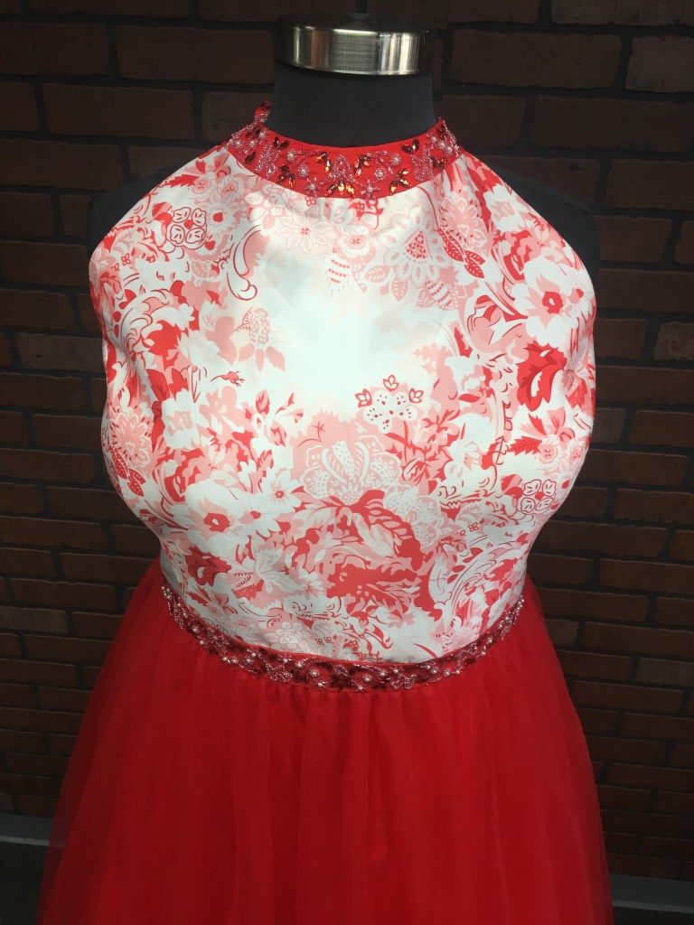 floral and tulle red print plus size prom dress