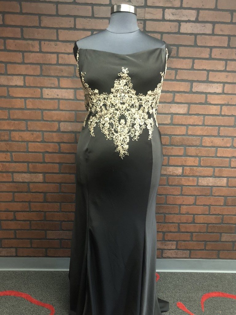 Black Formal Prom Party Dress With Gold Chain 