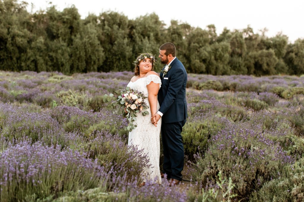 real plus size bride in lavender fields