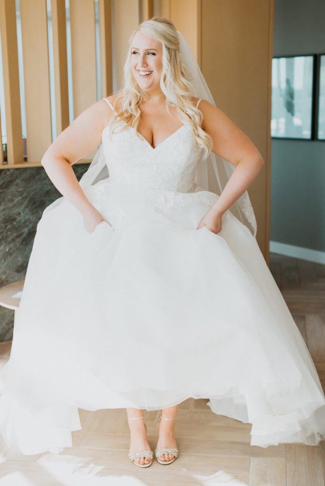 curvy bride in modern princess ballgown