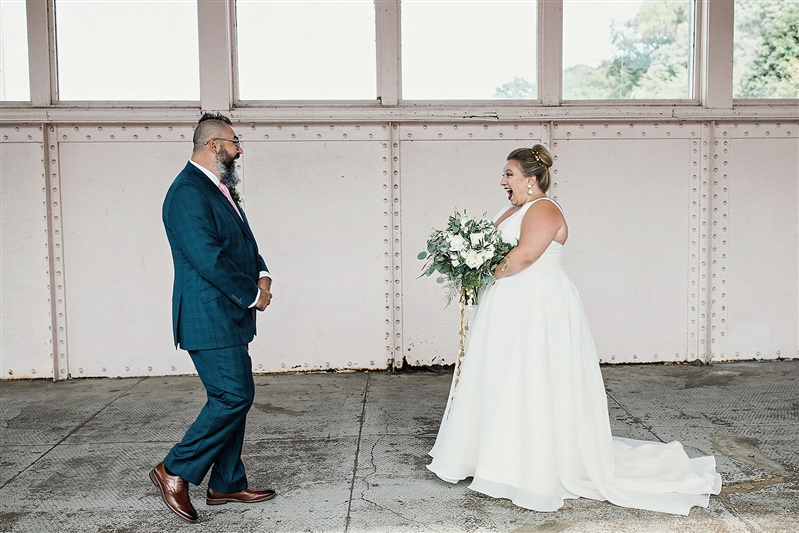 first look plus size bride