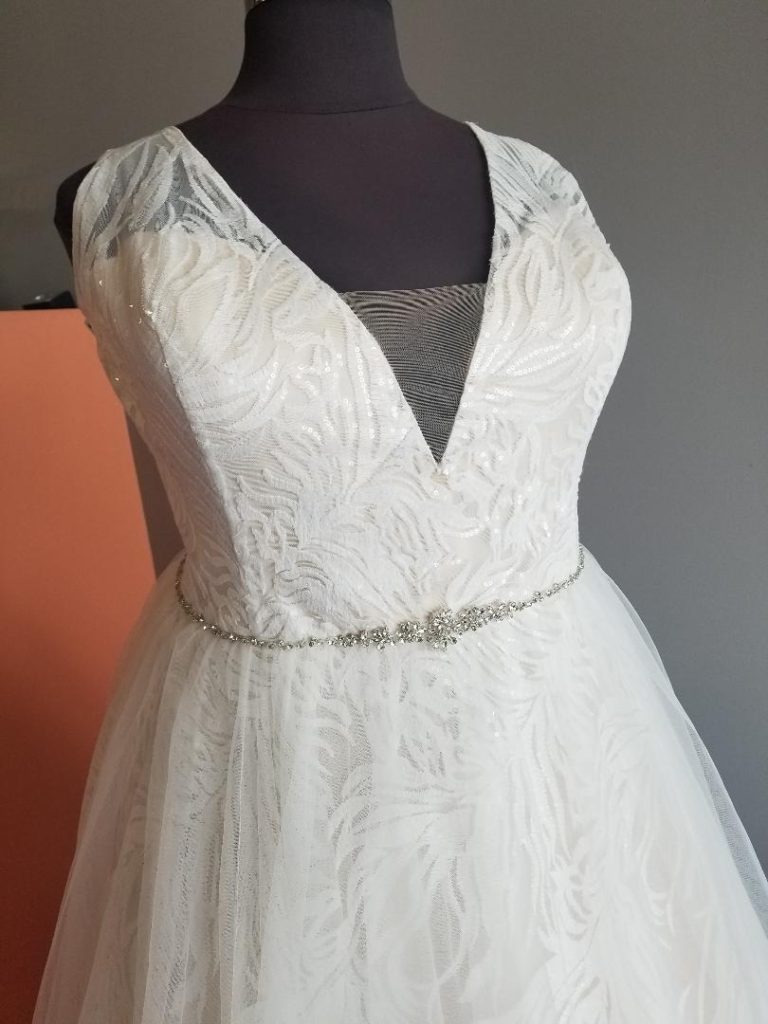vneck lace and tulle ballgown wedding dress with sequins