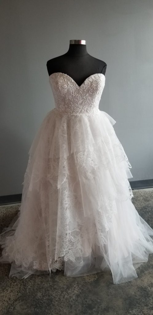 Pink Floral Lace Ballgown Wedding Dress with Textured Skirt