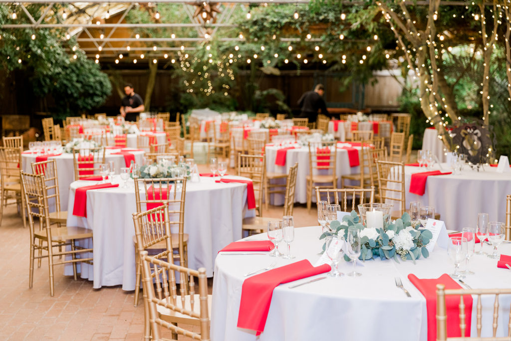 red wedding decorations on tables at Boojum Tree Phoenix