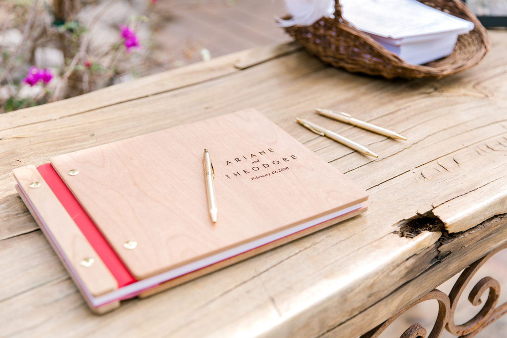 custom wedding guest book on table top