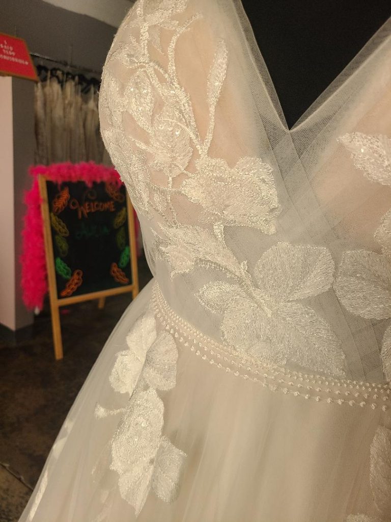 Fairy Illusion Lace Top A-line Sheer Flowy Champagne Wedding Dress