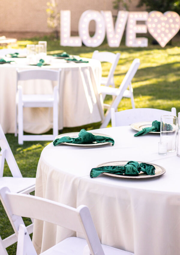 simple wedding table white linens velvet napkins