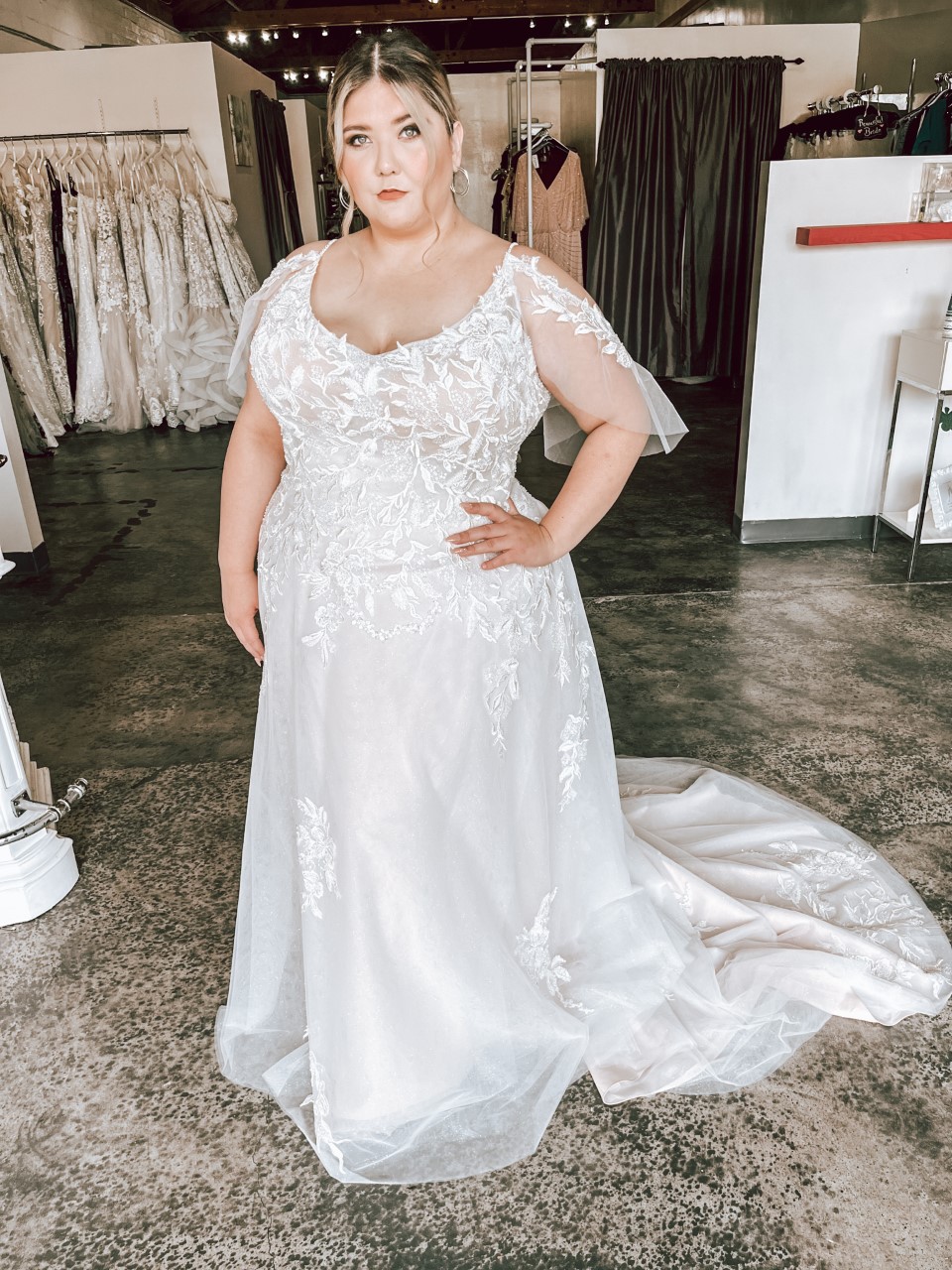 Crystal Mermaid Plus Size Wedding Dress With Sheer Full Sleeves