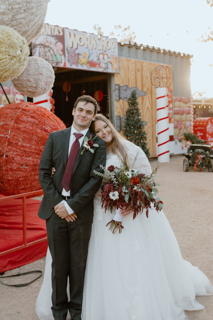 bride and groom at schnep farms