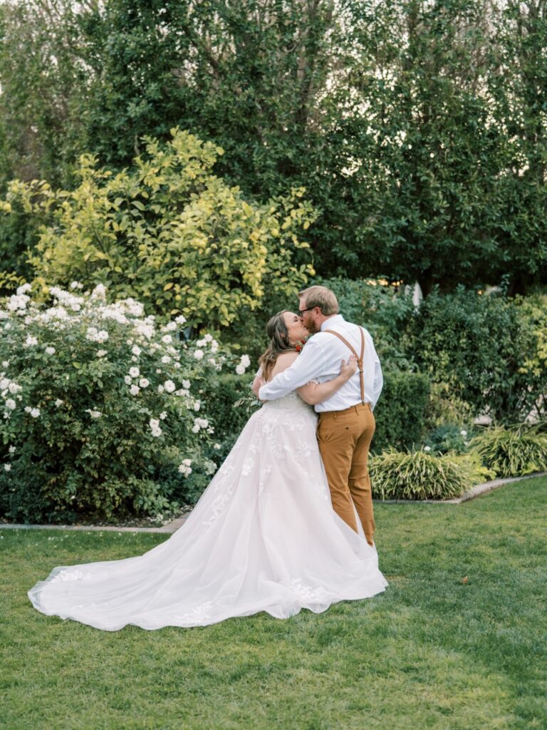 bride and groom at garden wedding