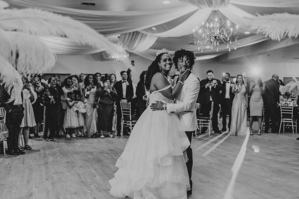 bride and groom at wedding reception