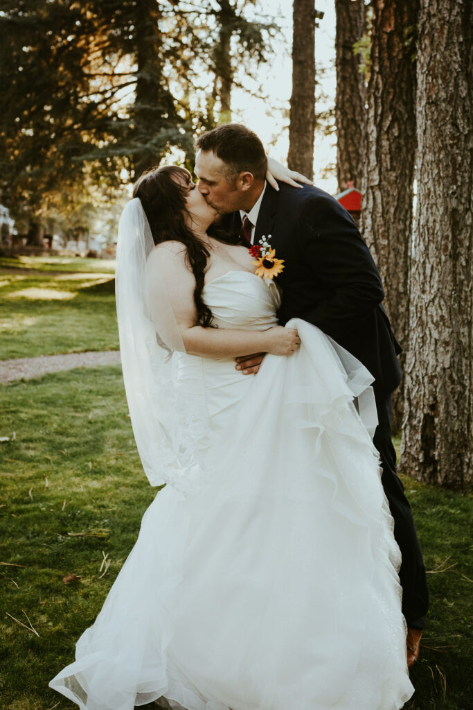 bride and groom kissing