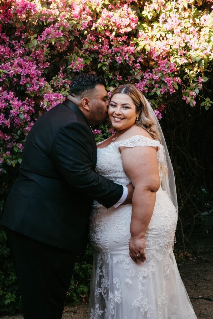 plus size bride and groom bridal portrait outdoors