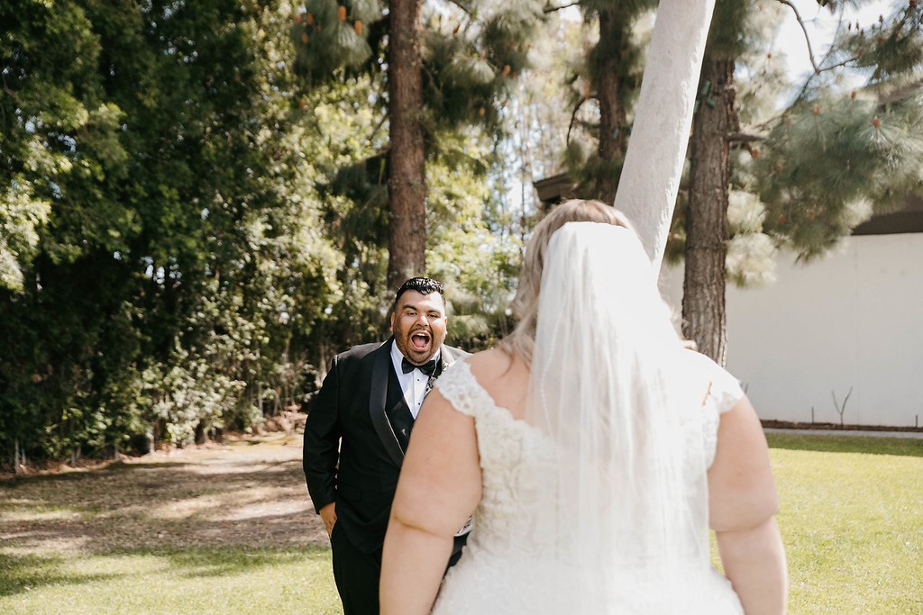 plus size bride and groom first look