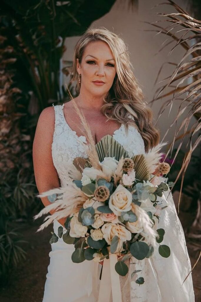 bride wearing sexy beach wedding dress in crepe