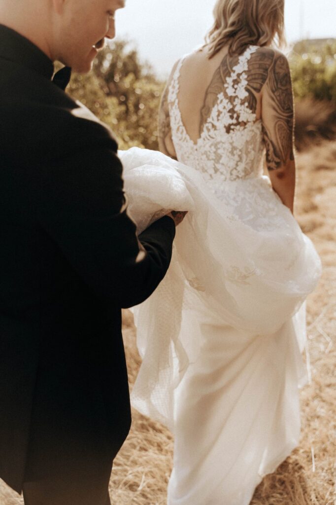 bride and groom with tattoos long beach california