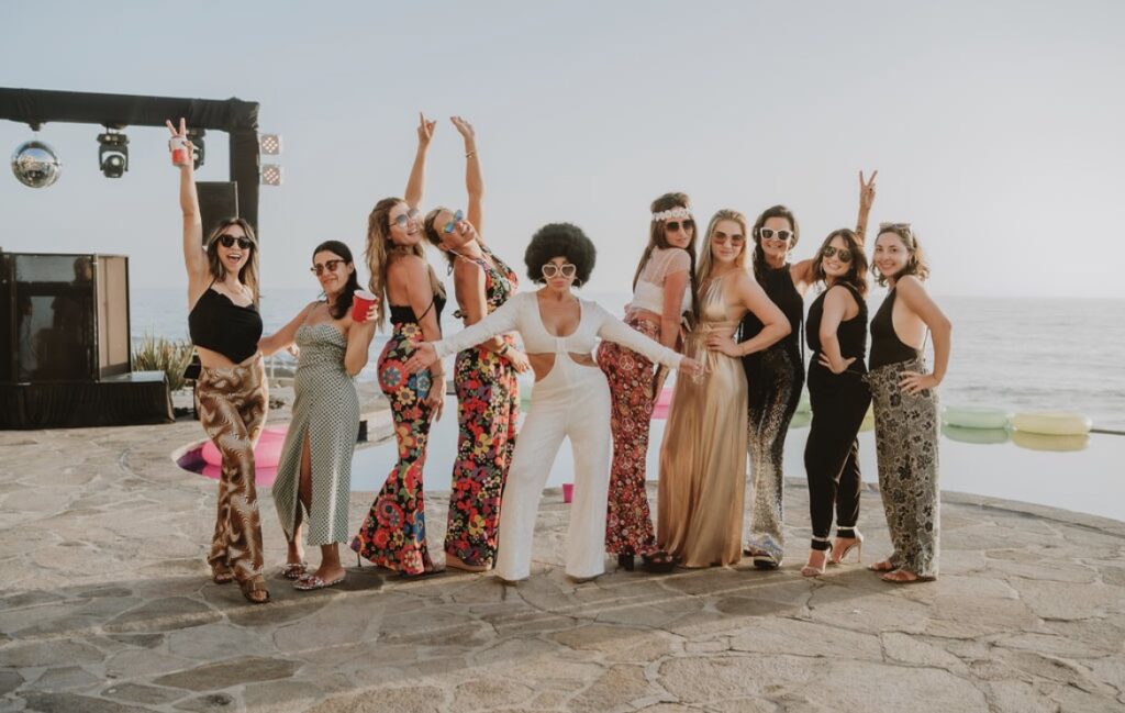 70s theme bridal party in mexico