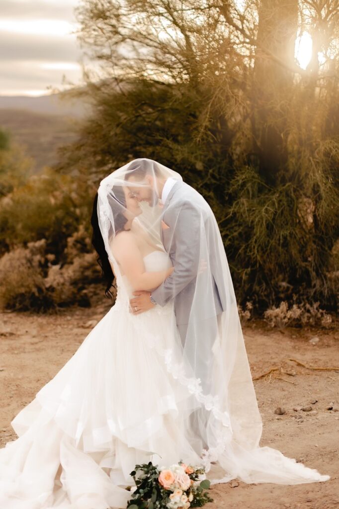 Bride wearing plus size glitter ruffle ballgown wedding dress phoenix arizona