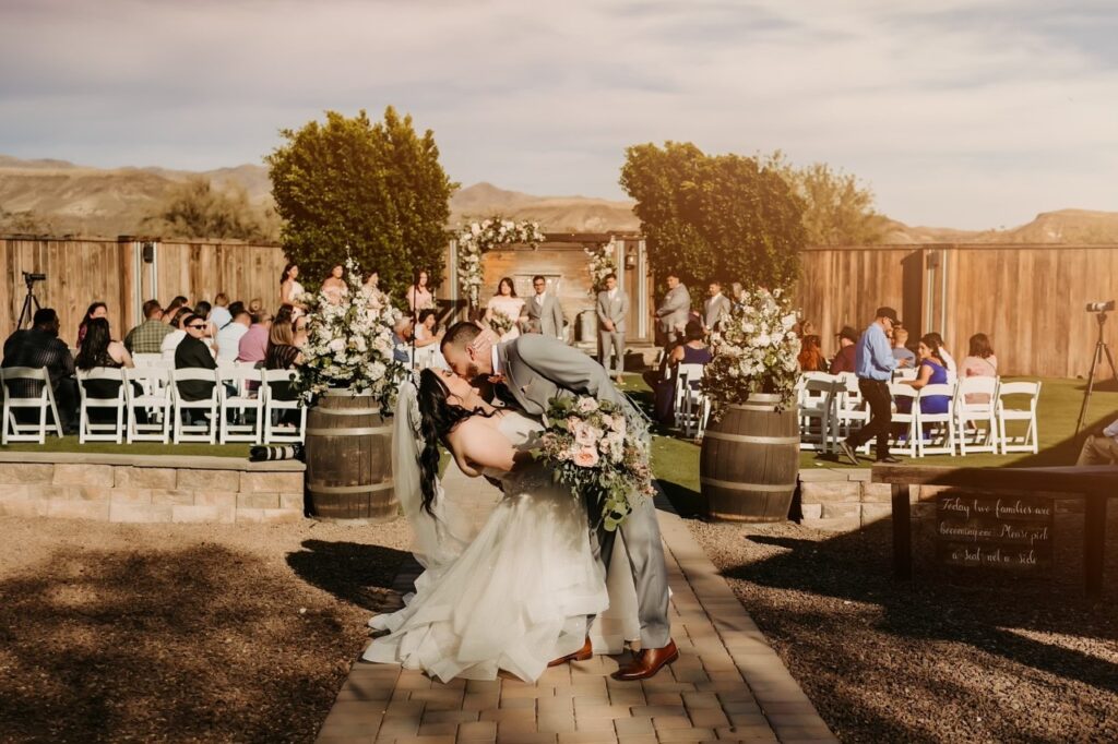 Bride wearing plus size glitter ruffle ballgown wedding dress phoenix arizona