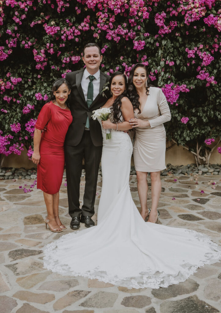 bride wearing sexy crepe beach wedding dress mexico wedding with family