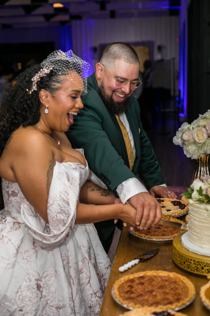 mid size wearing unique pink floral print wedding dress los angeles california bridal shop