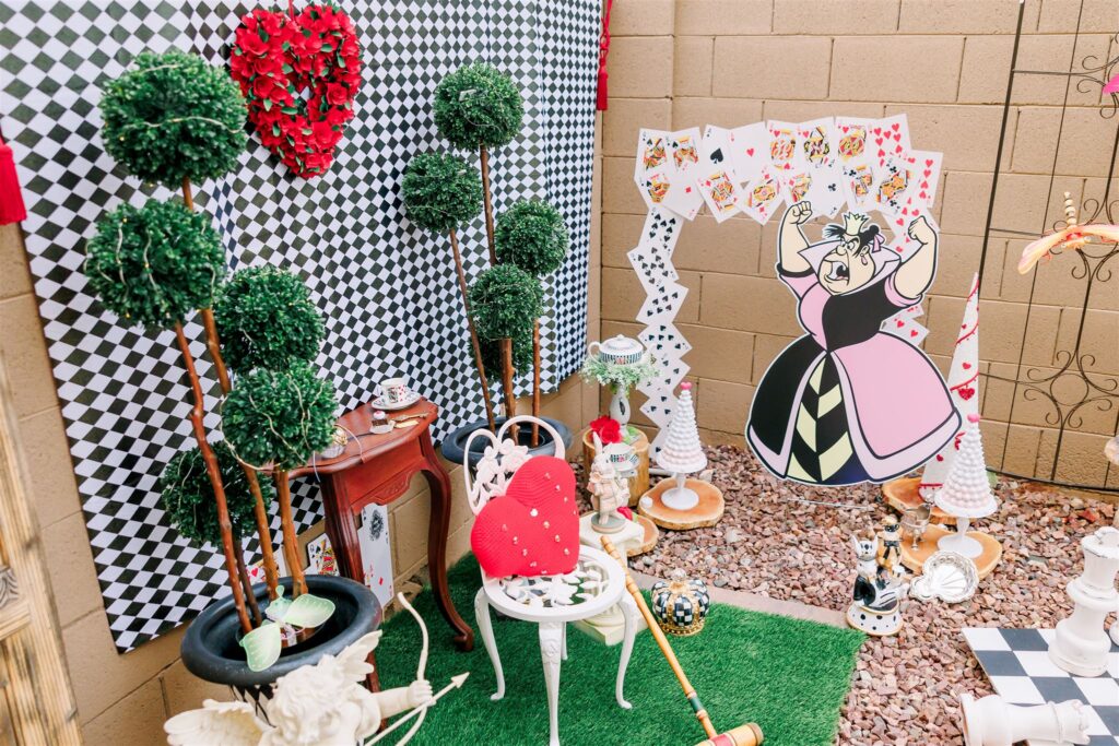 alice in wonderland theme lawn decorations for backyard wedding phoenix arizona