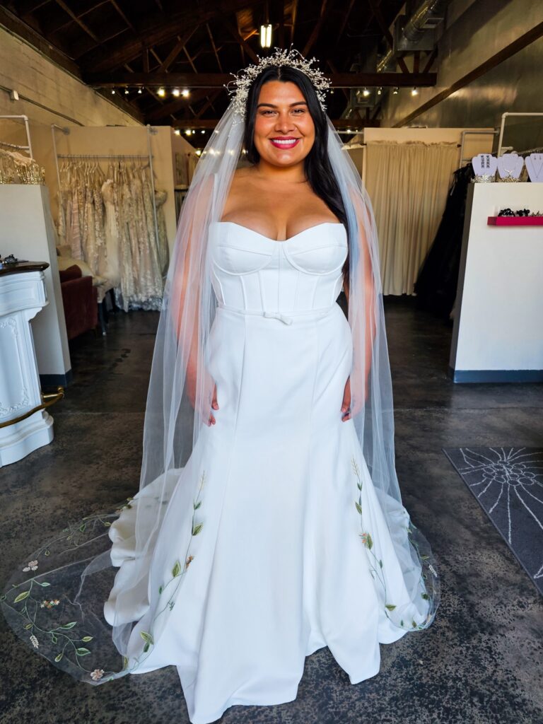 unique floral emrboirdered colorful wedding veil chandler arizona long beach california bridal shop
