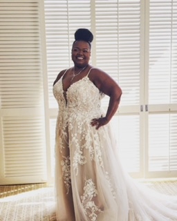 plus size wearing beachy lace aline wedding dress